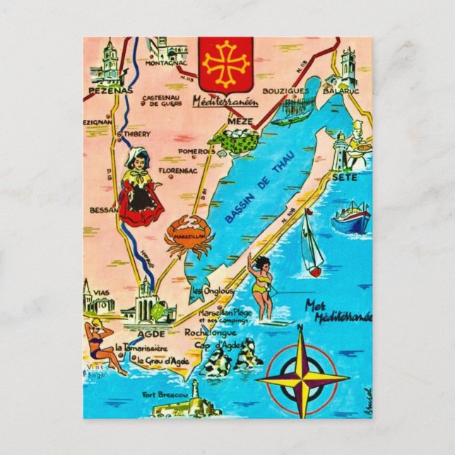 Postal Mapa Mediterráneo Francés (Anverso)