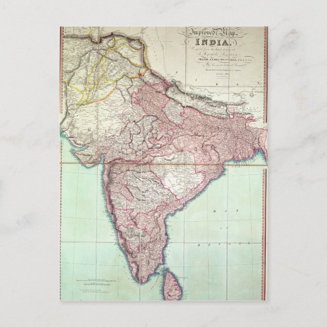 Postal Mapa mejorado de la India publicado en Londres en  (Anverso)