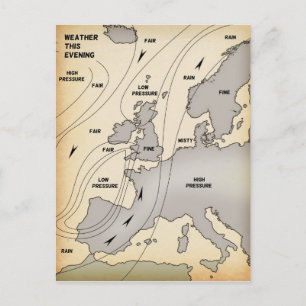 Postal Mapa meteorológico antiguo de las Islas Británicas