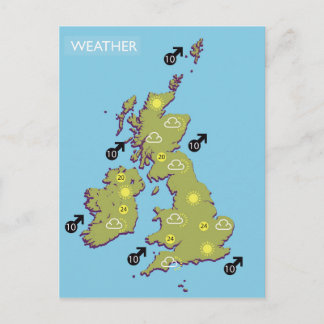 Postal Mapa meteorológico retro de TV de las Islas Britán