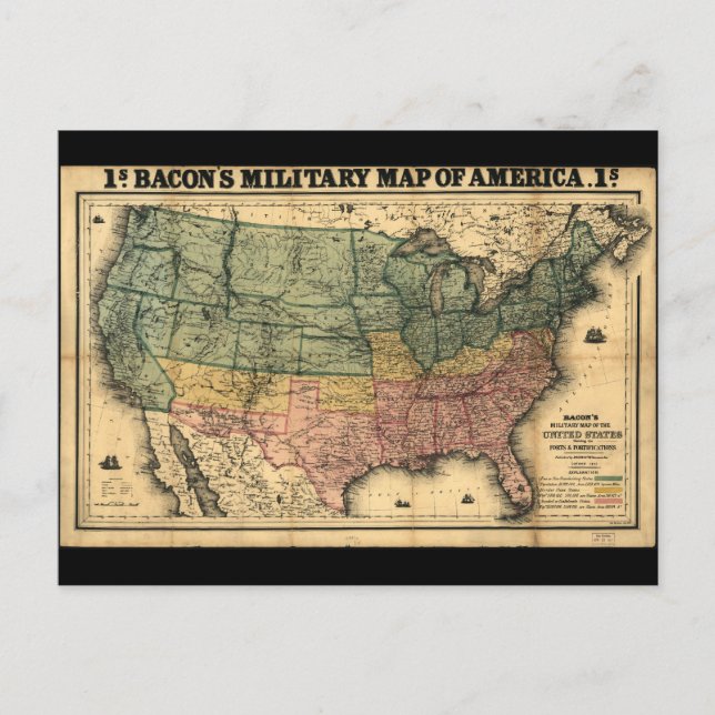 Postal Mapa militar de Bacon en Estados Unidos (1862) (Anverso)