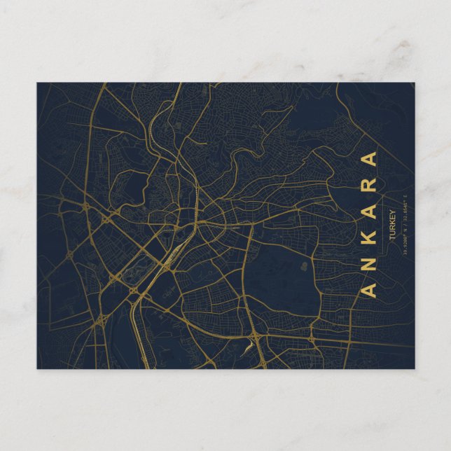 Postal Mapa minimalista de Ankara Turquía (Anverso)