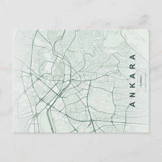 Postal Mapa minimalista de Ankara Turquía (Anverso)
