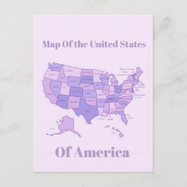 Postal Mapa Minimalista de Estados Unidos Arte Rosa Púrpu
