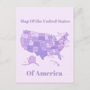 Postal Mapa Minimalista de Estados Unidos Arte Rosa Púrpu