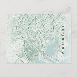 Postal Mapa Minimalista de Karachi Pakistán