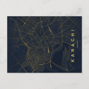 Postal Mapa Minimalista de Karachi Pakistán
