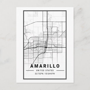 Postal Mapa Minimalista de la ciudad de Amarillo en Texas