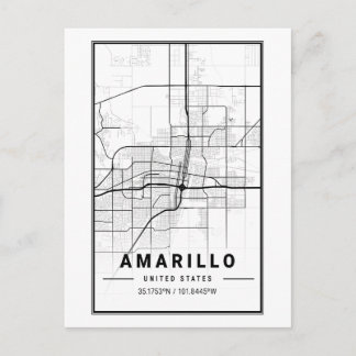 Postal Mapa Minimalista de la ciudad de Amarillo en Texas