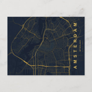 Postal Mapa Mínimo de Amsterdam Holanda