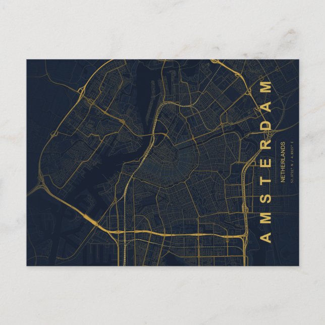 Postal Mapa Mínimo de Amsterdam Holanda (Anverso)