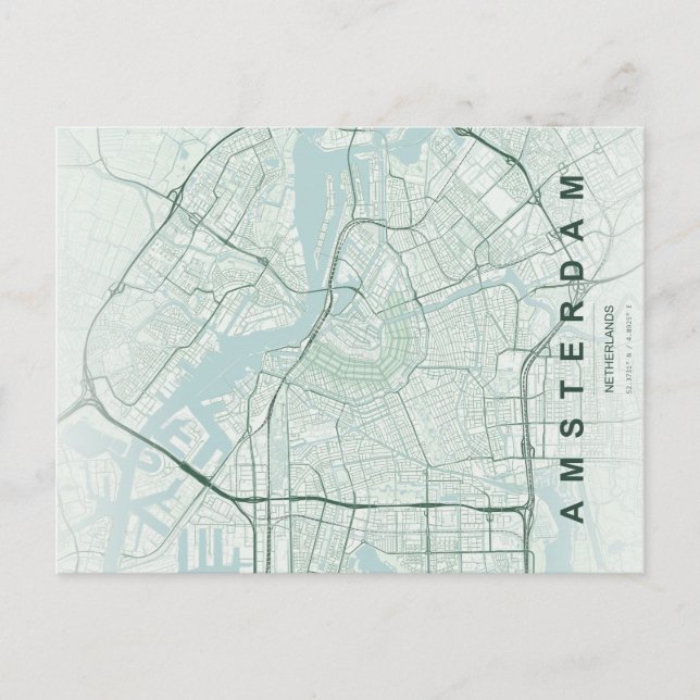 Postal Mapa Mínimo de Amsterdam Holanda (Anverso)