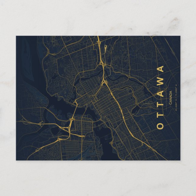 Postal Mapa Mínimo de Ottawa Canadá (Anverso)
