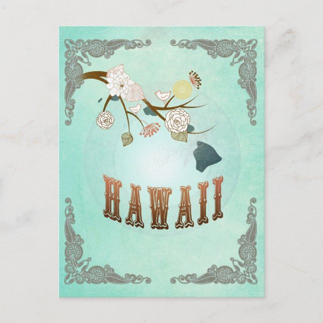 Postal Mapa moderno de estado de Hawaii - Azul turquesa (Anverso)