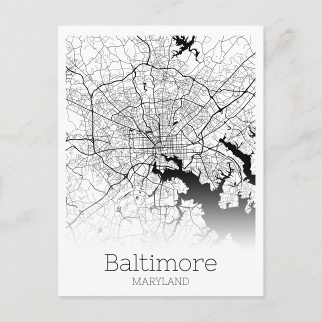 Postal Mapa moderno de la ciudad de Baltimore (Anverso)