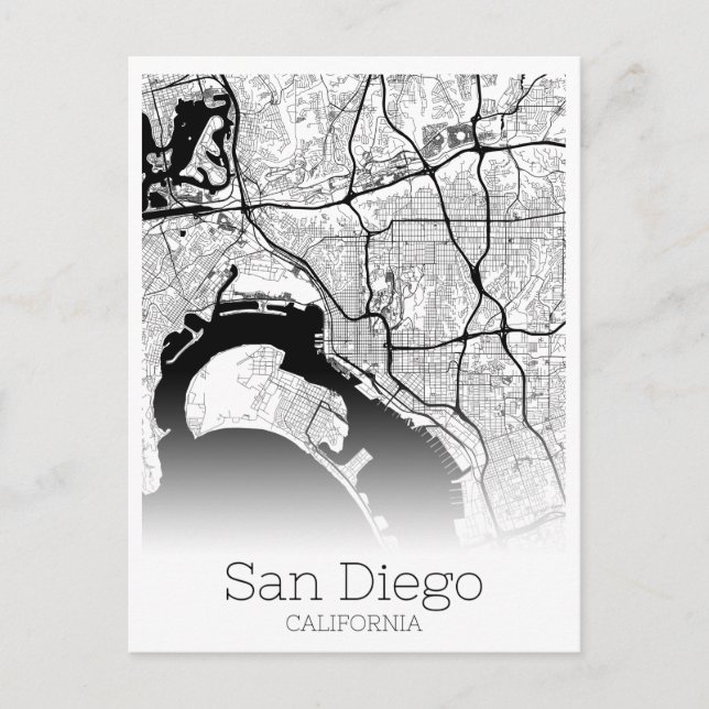 Postal Mapa moderno de la ciudad de San Diego (Anverso)