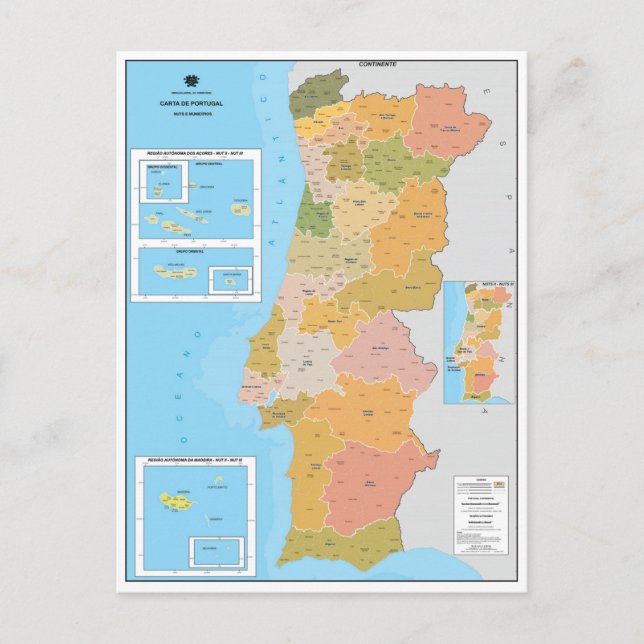 Postal Mapa moderno de Portugal (Anverso)