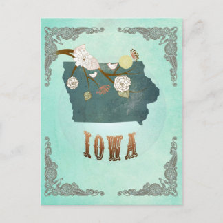 Postal Mapa moderno del estado de Iowa - Azul turquesa