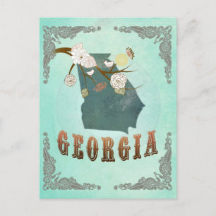 Postal Mapa moderno del estado de la vieja Georgia - Azul