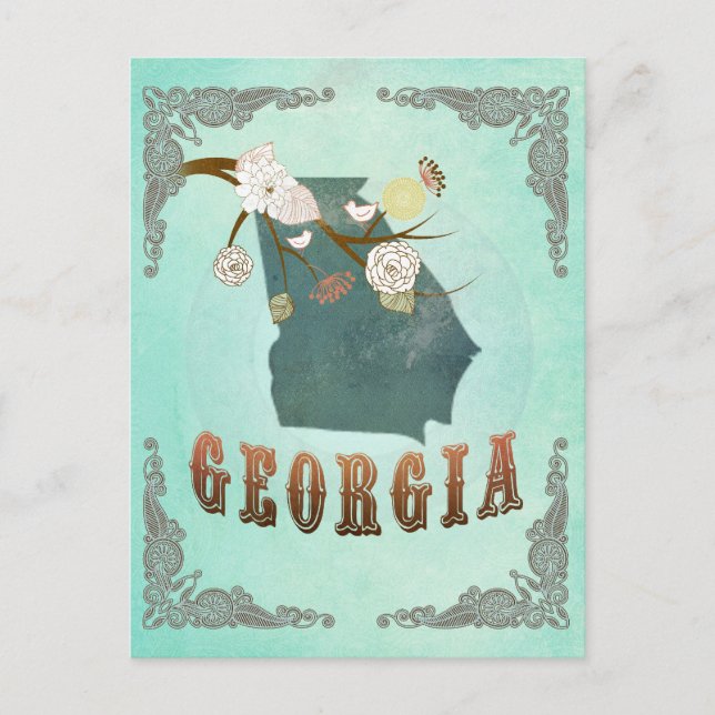 Postal Mapa moderno del estado de la vieja Georgia - Azul (Anverso)