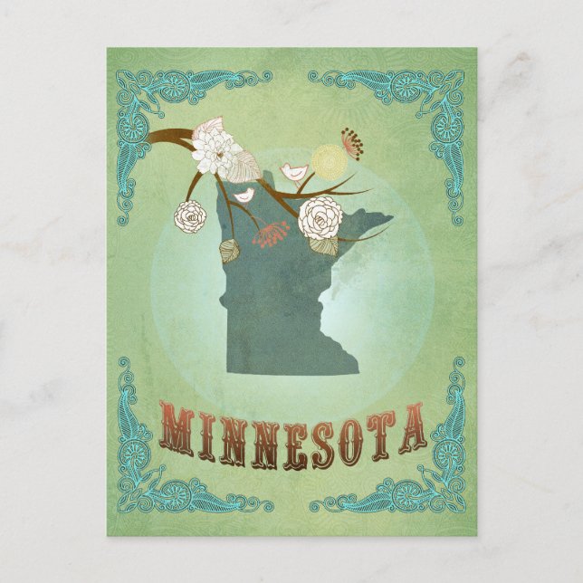 Postal Mapa moderno del estado de Minnesota - Verde sabio (Anverso)