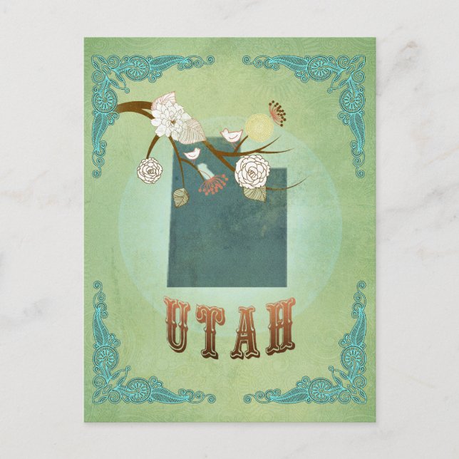 Postal Mapa moderno del estado de Utah - Verde sabio (Anverso)