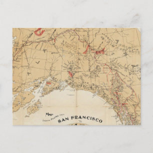 Postal Mapa mostrando rutas desde San Francisco a Alaska