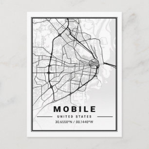 Postal Mapa móvil de la ciudad de viaje de Alabama USA