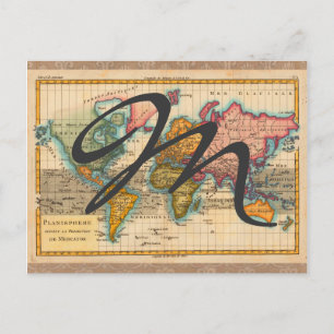 Postal Mapa Mundial 1780 Planisferio Antiguo de Bonne