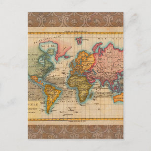 Postal Mapa Mundial 1780 Planisferio Antiguo de Bonne 