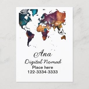 Postal Mapa mundial agregar tu nombre texto lugar teléfon