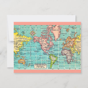 Postal Mapa Mundial Antiguo Colorido