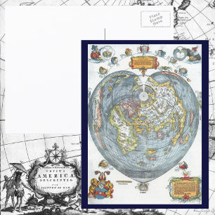 Postal Mapa Mundial Antiguo en Forma de Corazón Vintage P