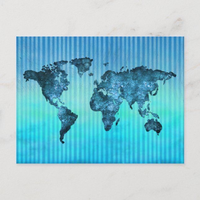 Postal Mapa mundial | Bandas azul neón (Anverso)