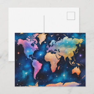 Postal Mapa Mundial Brillante con Purpurina – Arte de Via