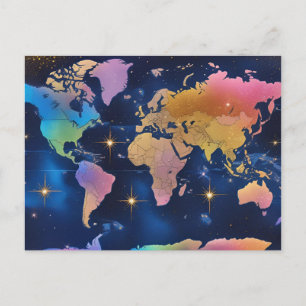 Postal Mapa Mundial Brillante con Purpurina – Arte de Via