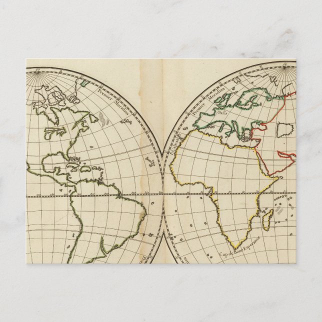 Postal Mapa mundial con Latitude y Longititude (Anverso)
