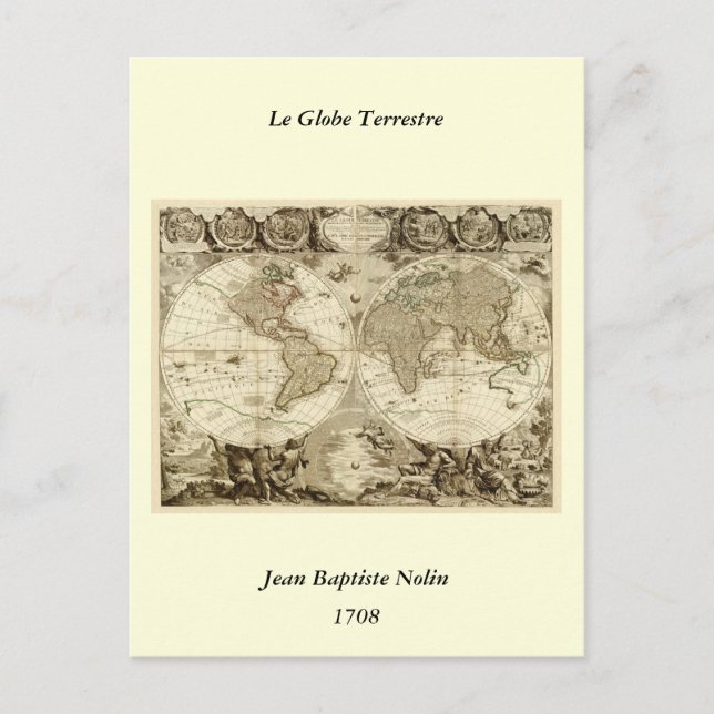Postal Mapa Mundial de 1708 de Jean Baptiste Nolin (Anverso)