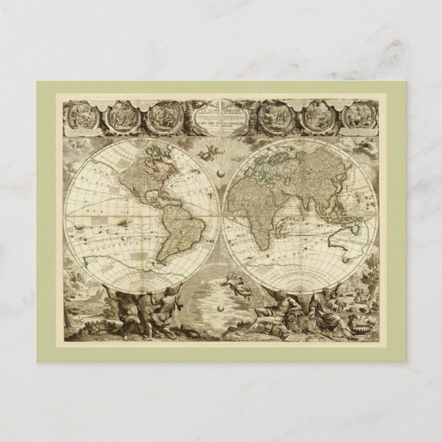 Postal Mapa Mundial de 1708 de Jean Baptiste Nolin (Anverso)