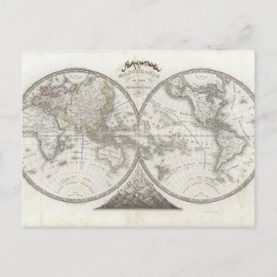 Postal Mapa mundial de 2 hemisferios