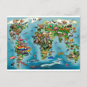Postal Mapa mundial de animales