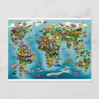 Postal Mapa mundial de animales