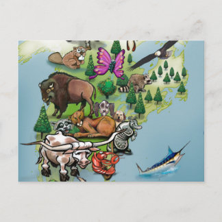 Postal Mapa mundial de animales norteamericanos