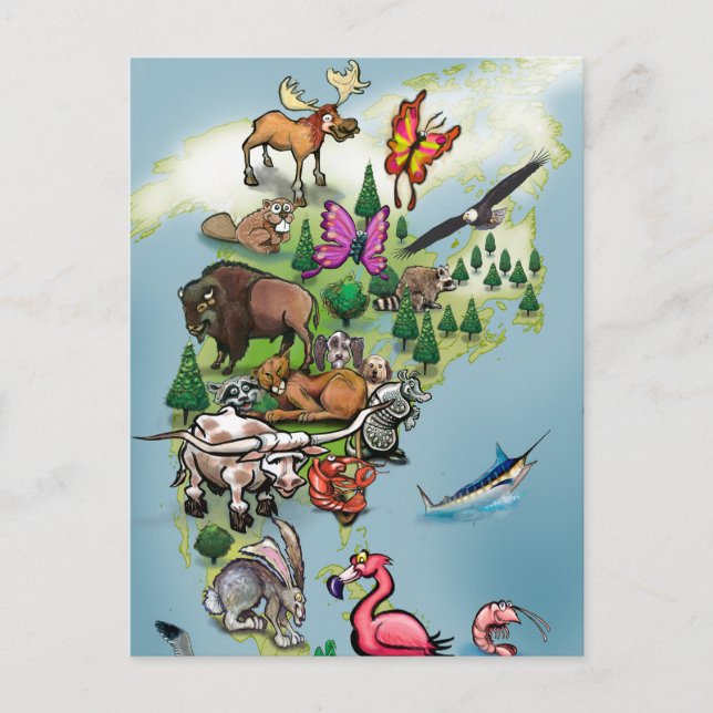Postal Mapa mundial de animales norteamericanos (Anverso)