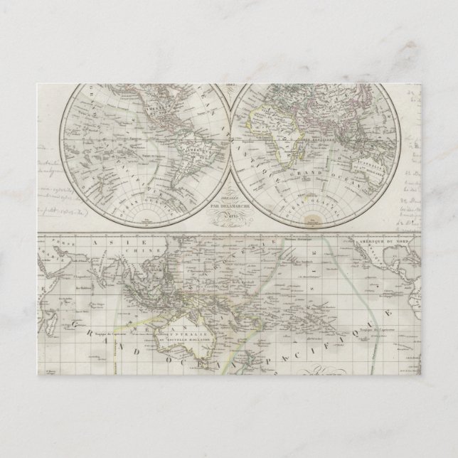 Postal Mapa mundial de dos hemisferios (Anverso)