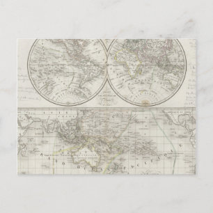 Postal Mapa mundial de dos hemisferios