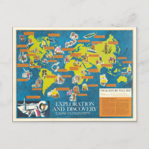 Postal Mapa mundial de exploración y descubrimiento de la