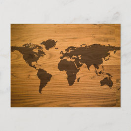 Postal Mapa Mundial de Grano de Madera