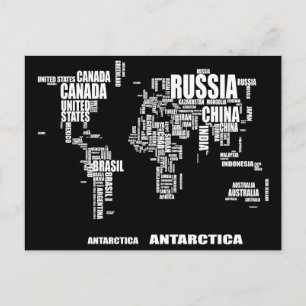 Postal Mapa mundial de la tipografía