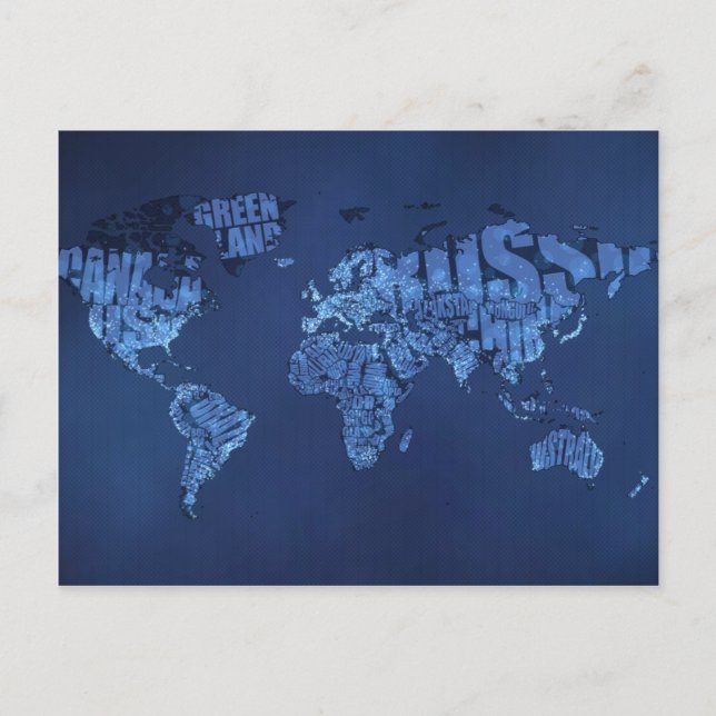 Postal Mapa Mundial de la Tipografía (Noche) (Anverso)